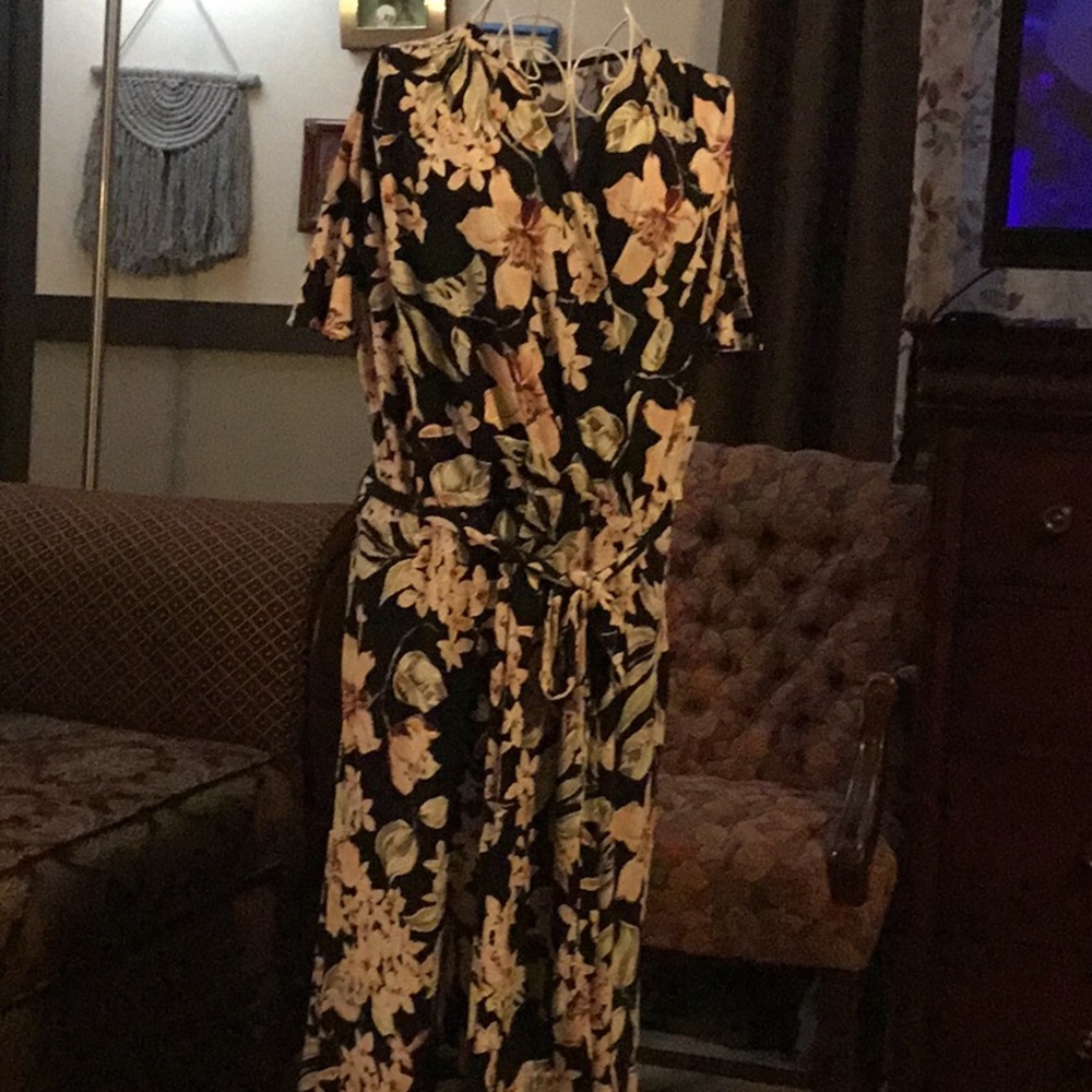 Lane Bryant Black and Cream Floral Dress